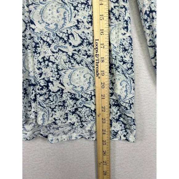 Boho Lucky Brand Womens Medium Blue White Paisley Button Front Long Sleeve Top - Picture 5 of 10